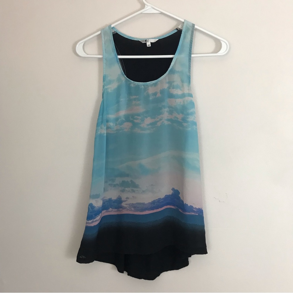 Volcom Ocean Pattern Tank Top Blue Black Sz Extra Small Beach Pool Sunset Print